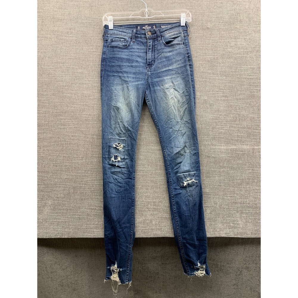 Hollister High Rise Super Skinny Jeans Womens 1R Blue Denim Cotton Distressed